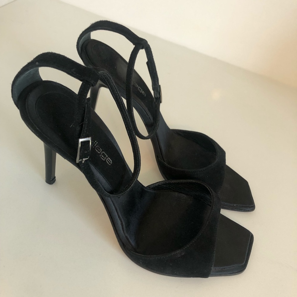 Privilege Black Suede Ankle Strap Heels Size 8.5